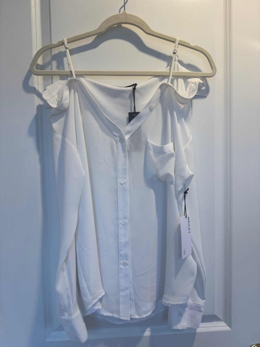 Bailey 44 White Off-Shoulder Button-Down Top